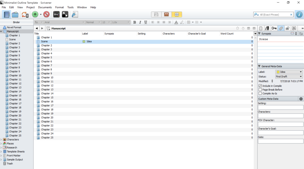 Creating A Minimalist Outline In Scrivener - An Aspiring Heroine